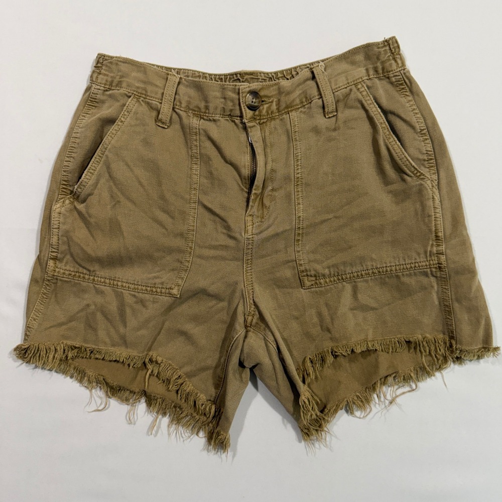 Aerie Womens Shorts Small Khaki Brown Lyocell Linen Frayed Gorpcore Utility